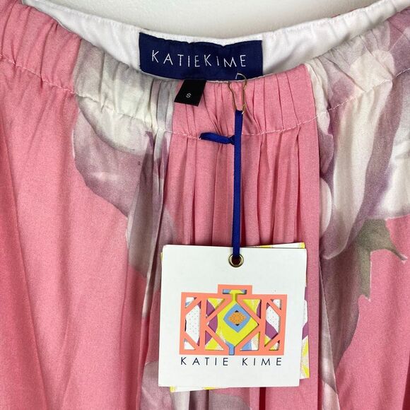 Katie Kime NWT Magnolia Sunset Pink White Floral Maxi Skirt Elastic Waist sz S - Picture 2 of 7
